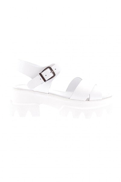 DGN Women's Thick Sole Cross Strap Sandals White Genuine Leather 255318
