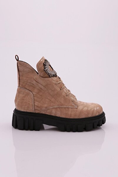 DGN K301 Nude Crocodile - Women's Crystal Stone Boots