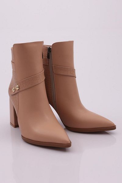DGN Crystal Stone Pointed Toe Women's Frame Boots - Nut Color