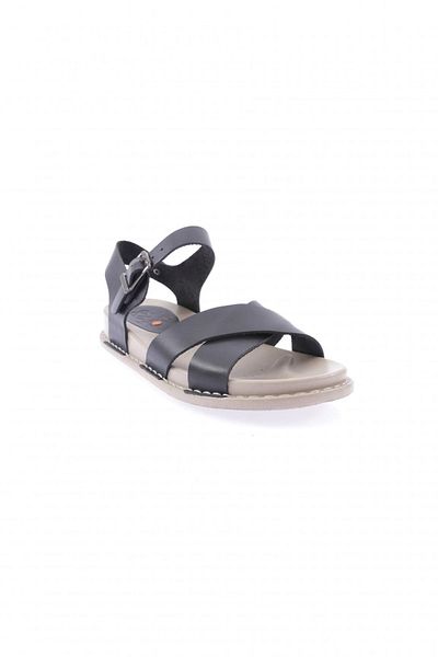 DGN P31-23y Black Genuine Leather Cross Strap Women's Sandals