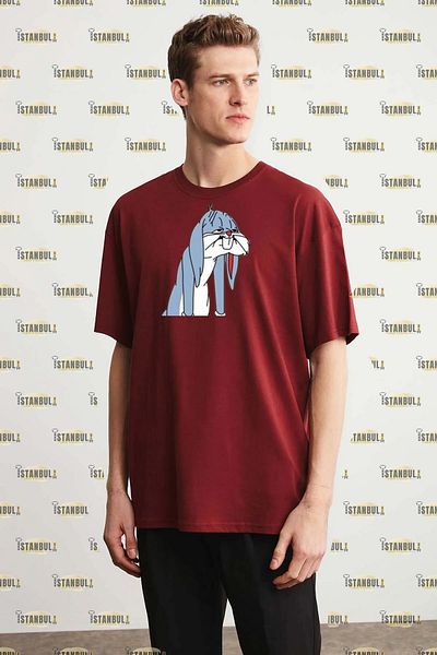 aynewmoda Тениска с овърсайз принт - Спящ заек