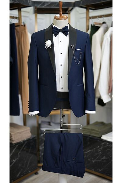 LONATOLİA Navy Blue Satin Slim Fit Tuxedo - Shawl Collar Italian Cut Xprzcom3590-02
