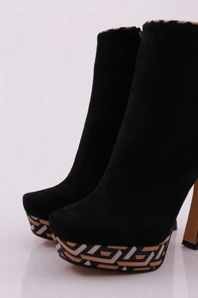 DGN Kadın Yüksek Platform Fermuarlı Kadeh Topuklu Bot Siyah Süet Hardal 24113382