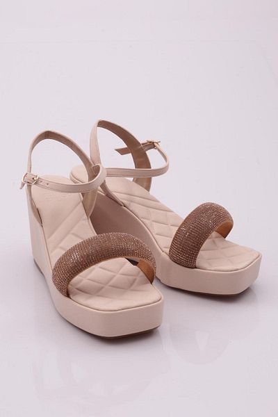 DGN Γυναικεία σανδάλια Beige Scuba 835 - Σόλα με σφήνα και στρας