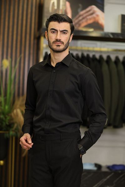 LONATOLİA Μαύρο Slim Fit Ανδρικό πουκάμισο - Xprzg200-001