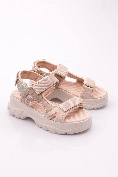 DGN 4740-22y Damen Sandalen aus Lackleder in Beige mit dicker Sohle und Klettverschluss