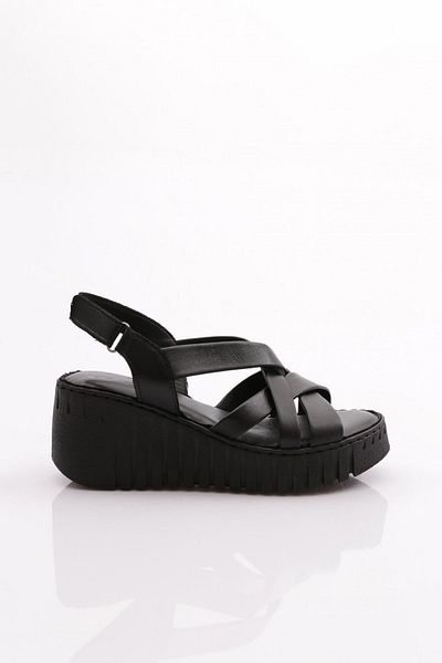 DGN 254 Damen gestreifte offene Sandalen aus echtem Leder Schwarz Schwarz