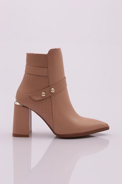 DGN Crystal Stone Pointed Toe Women's Frame Boots - Nut Color