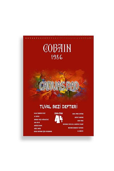 Bordosanat Cobain 1986 Caiet de pictură în pânză acrilic și ulei - 10 coli A4 Canvas Pad (300GR GESSOLU)