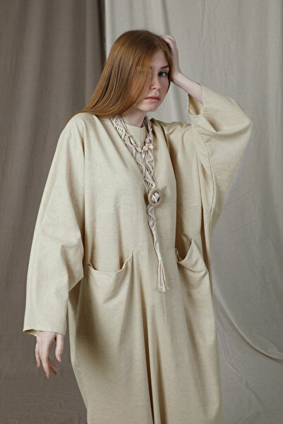 ZÜLAYS Salaş Keten Elbise Taş