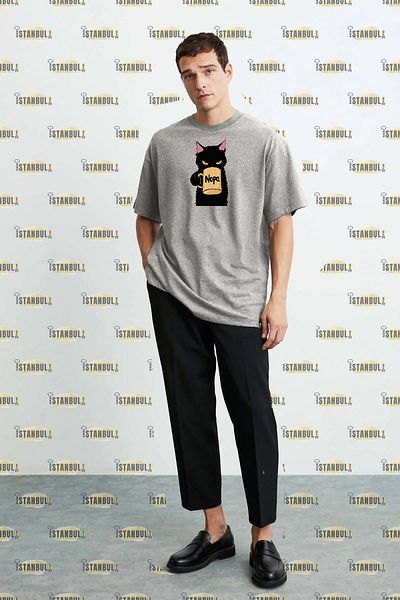 aynewmoda NOPE Cat Printed Oversize T-Shirt