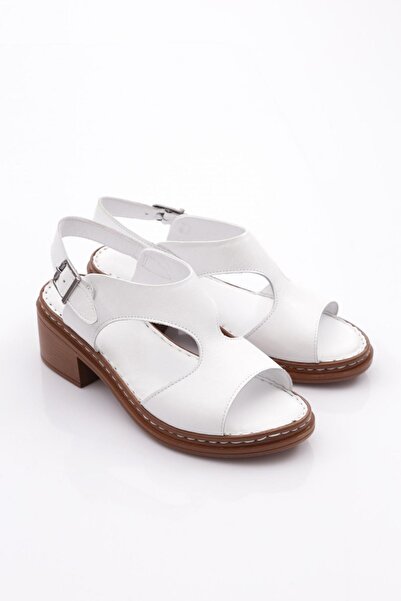 DGN Women's Open Sides Sandals White Tan Genuine Leather 41435109