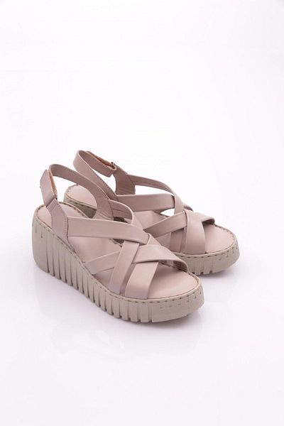 DGN 254 Women's Open Sandals - Striped, Genuine Leather, Silver Stone