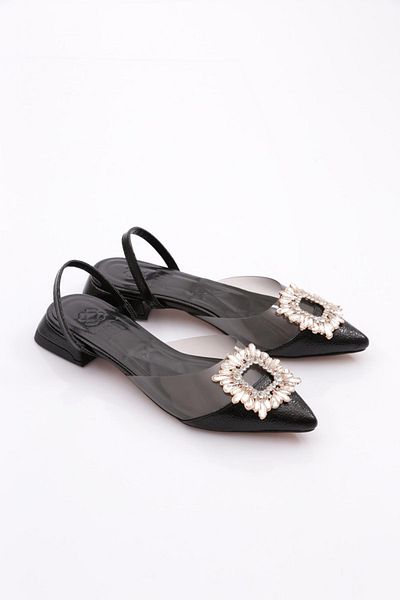 DGN Sandale din piele lacuita cu accesorii din piatra neagra - sparte 1163378