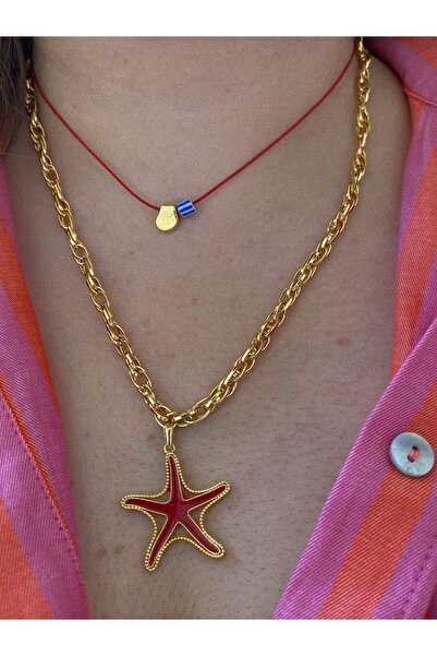 ATELİERGONCA Altın kaplama kırmızı deniz yıldızı kolye