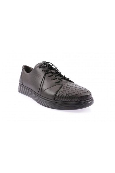 DGN Ανδρικά παπούτσια 730 Model Comfort με εμπριμέ μαύρο γνήσιο δέρμα