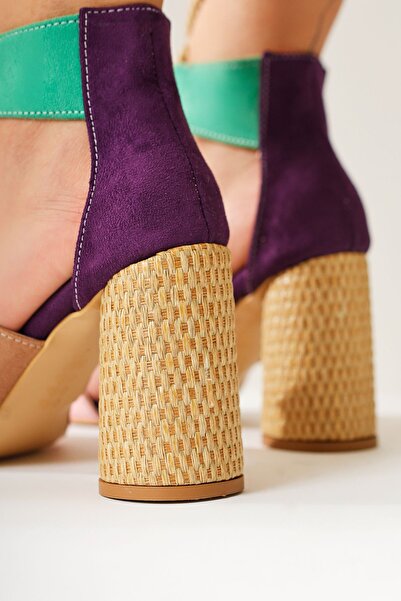 Limoya Britty Multi-Colored Suede Thick Strap Rope-Tied Heeled Women's Sandals Opportunity Product