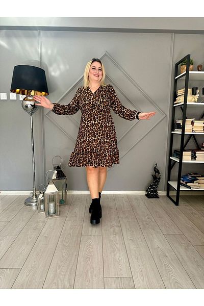 Aymood Γυναικείο φόρεμα με λεοπάρ σχέδιο Plus Size