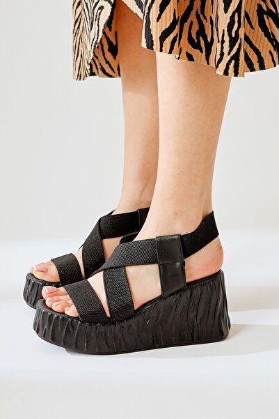 Limoya Pantofi de damă cu toc cu pană cu bandă elastică neagră Mujda