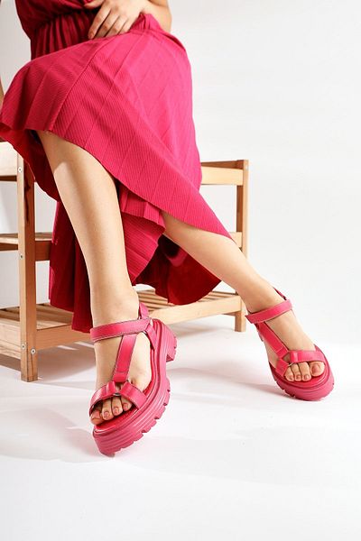 Limoya Sandale de damă Marym Fuchsia Velcro cu talpă groasă
