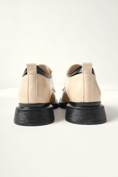 Limoya Niven Beige Wrinkled Patent Leather Black Detailed Moccasin, Women's Loafer Shoes Opportunity Product