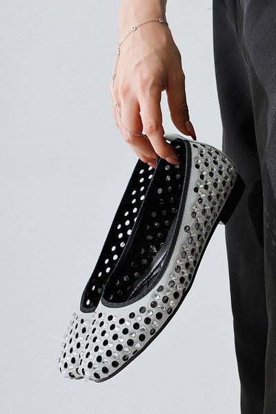Limoya Milinda Gray Suede Laser Cut Perforated Stone Ballerinas, Women's Ballerina Shoes