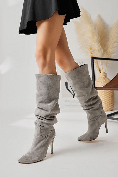 Limoya Γυναικείες μπότες Nenya Grey Suede με μυτερό μύτη με λεπτό τακούνι