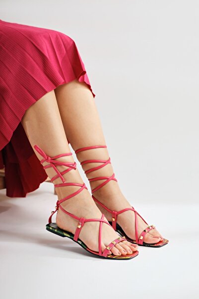 Limoya Eiva Fuşya Bilekten Bağlamalı Düz Kadın Sandalet Fırsat Ürünü