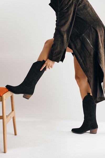 Limoya Γυναικείες μπότες Germaine Black Suede Κεντημένες Cowboy