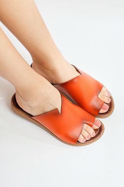 Jilberto Genuine Leather Nita Orange Asymmetrical Cut Mustard Women's Slippers