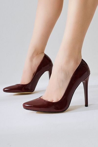 Limoya Tami Burgundy Piele Lacuita Varf Ascutit Toc Inalt Stiletto, Pantofi De Dama Cu Toc