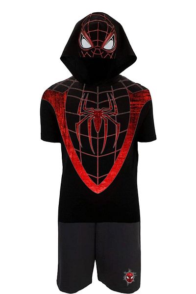 SPIDERMAN زي سبايدرمان بأكمام قصيرة وقلنسوة وسروال قصير