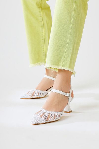 Limoya Sandale de damă cu toc scurt Richelle White Knit