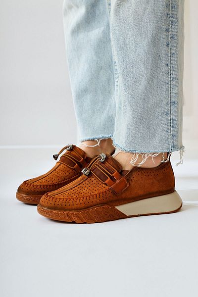 Limoya Allice Tan Suede Laser Perforated Women's Casual Shoes