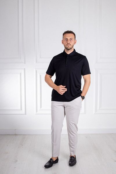 Sarar Tricou modal negru cu gât polo - Intervie
