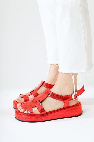 Limoya Tracey Red Belted Thick Sole Women's Sandals