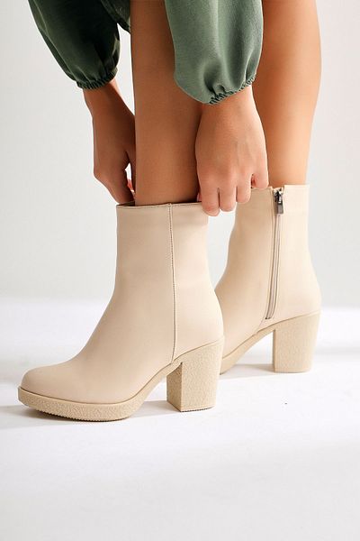 Limoya Γυναικείες μπότες Elianne Beige Oval Toe Heeled, Γυναικεία μποτάκια
