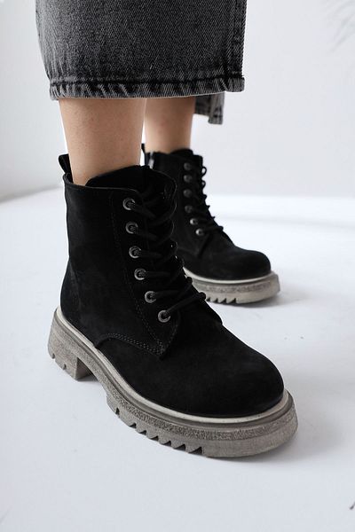 Limoya Γνήσιο δέρμα Britt-louice Μαύρο Suede Lace Up με φερμουάρ Γυναικείες Μπότες, Γυναικείο Μποτάκι