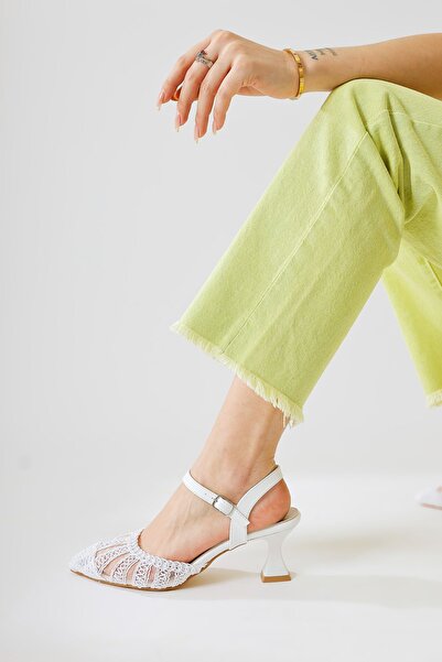 Limoya Richelle White Knitted Short Heeled Women's Sandals Opportunity Product