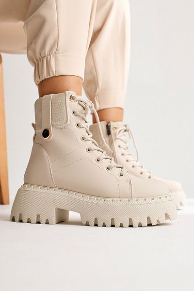 Limoya Nichelle Beige Γυναικείες Μπότες με Λεπτομέρεια Χοντρή Σόλα, Γυναικείο Μποτάκι