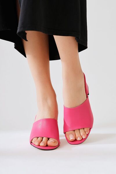 Limoya Sabela Fuchsia Metal Heel Detailed Heeled Women's Slippers Opportunity Product