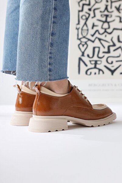 Limoya Niven Taba Wrinkled Patent Leather Beige Detailed Moccasin, Women's Loafer Shoes Opportunity Product