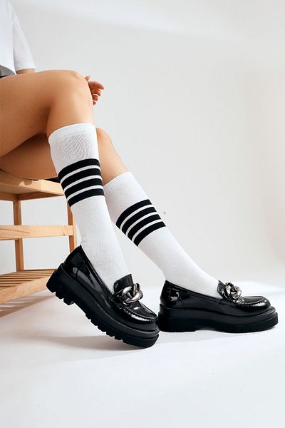 Limoya Vitoria Black Patent Leather Buckle Thick Sole Oxford Women's Casual Shoes