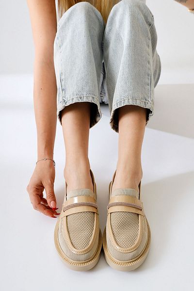 Limoya Micka Beige Knitted Patent Leather Detailed Stone Banded Women's Casual Shoes