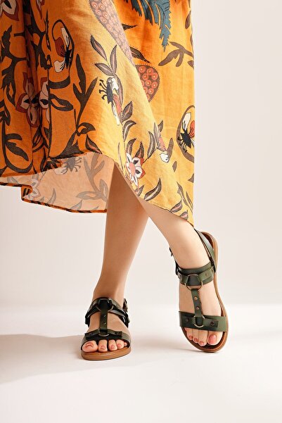 Jilberto منتج صندل نسائي من الجلد الطبيعي من نوع Jaime Khaki