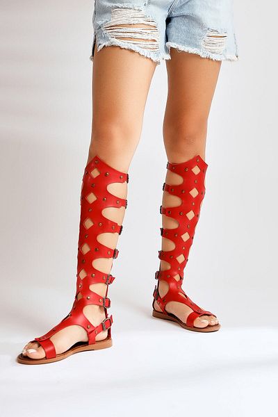 Limoya Haixia Genuine Leather Red Gladiator Women's Sandals
