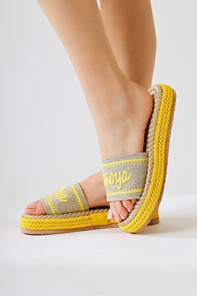 Limoya Vasana Yellow Soft Textured Thick Sole Rope Women's Slippers Opportunity Product