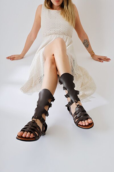 Jilberto Hakiki Deri Baisa Kahve, Acı Kahve Rengi Toka Detaylı Düz Tabanlı Ka...