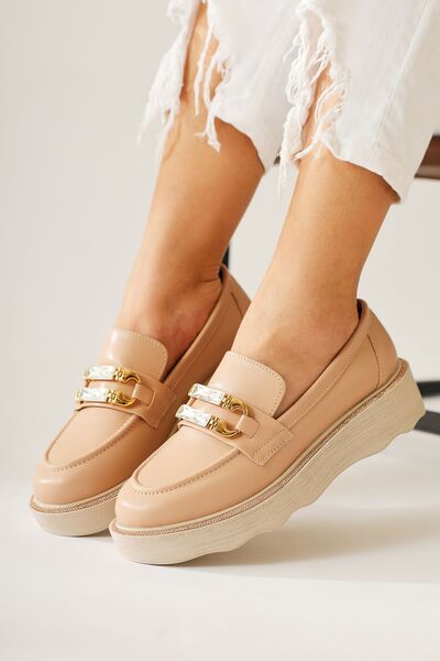 Limoya Leane Nud, Beige Stone Detailed Moccasin, Women's Loafer Shoes Opportunity Product