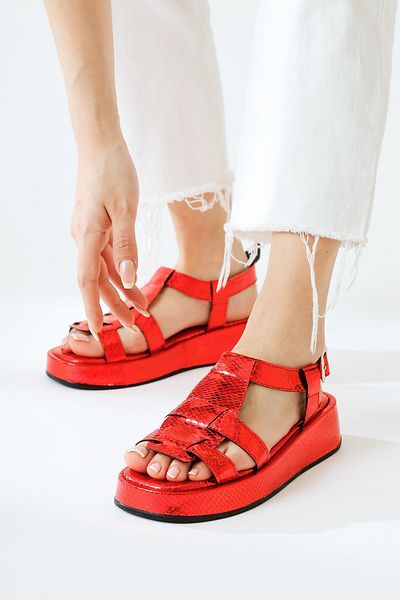 Limoya Tracey Red Belted Thick Sole Women's Sandals